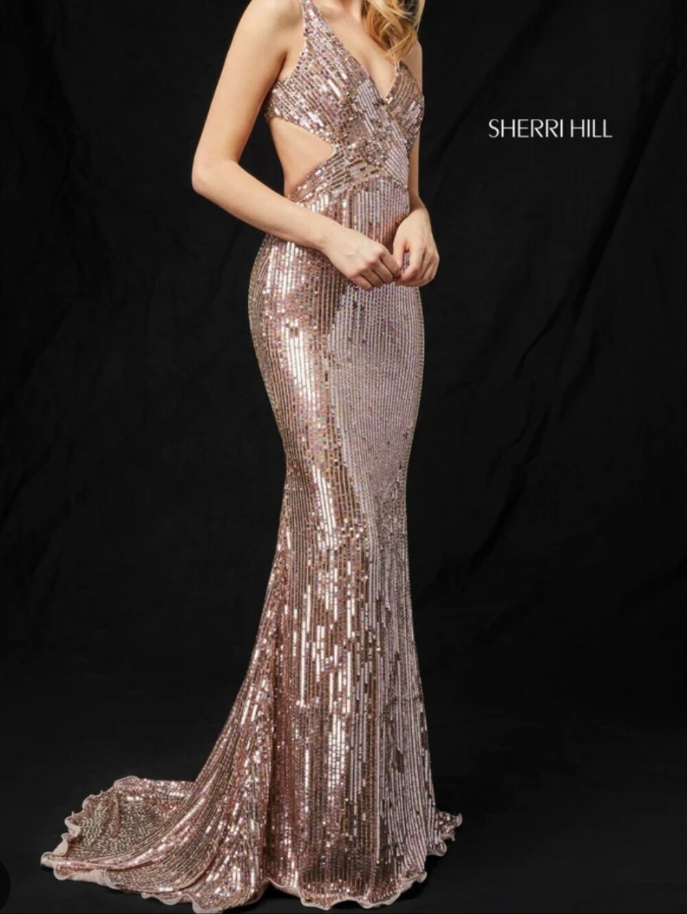 Sherri Hill Rose Gold Sequin Mermaid Gown